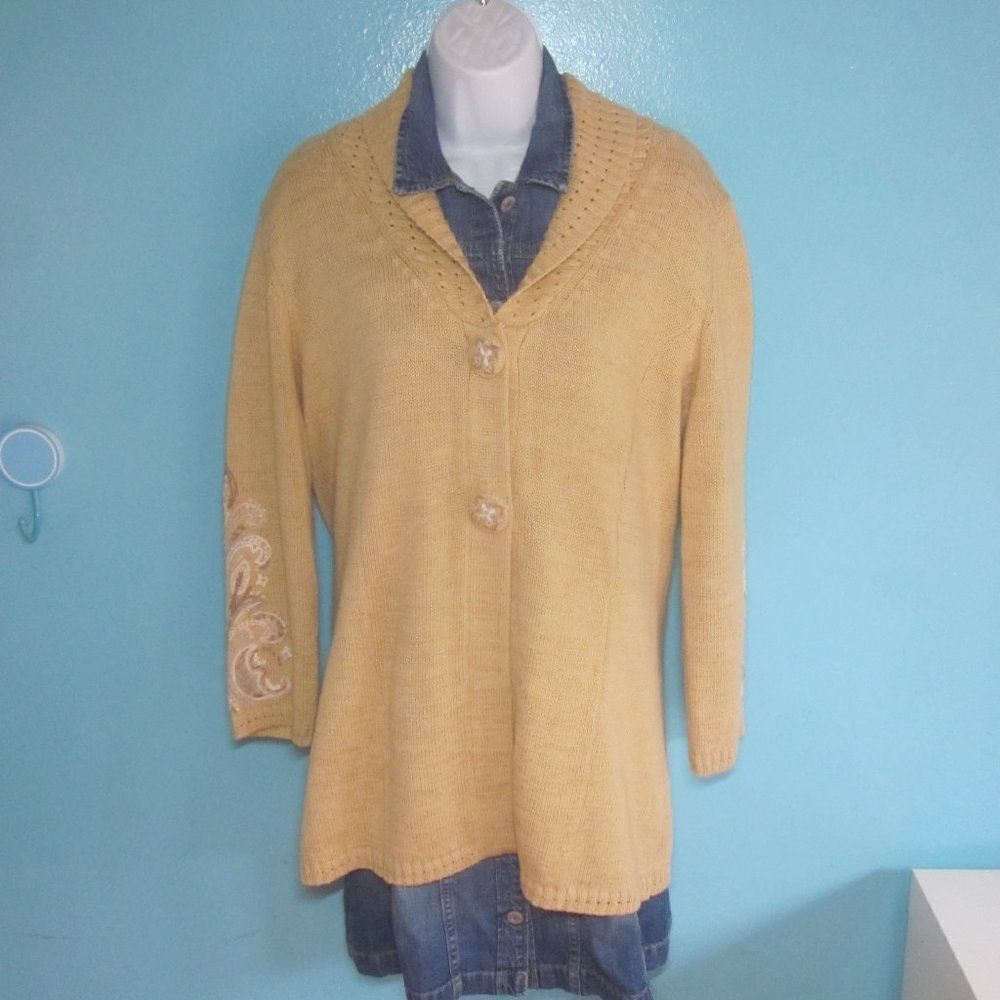Icelandic Design Womens Size M Knit Yellow Cardigan Sweater Button / Snap Front